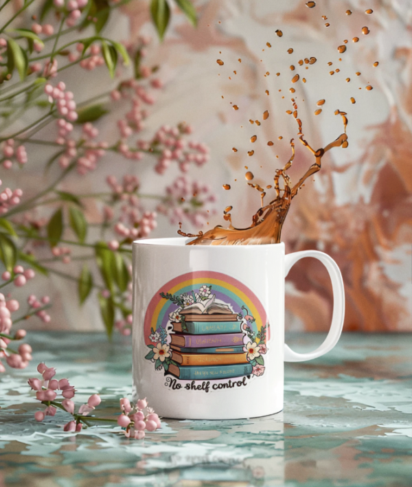 "Literary Themed 'No Shelf Control' Mug – Funny Book Lover Gift, Perfect for Readers and Writers"