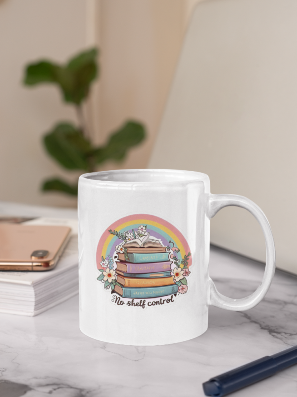 "Literary Themed 'No Shelf Control' Mug – Funny Book Lover Gift, Perfect for Readers and Writers" - Image 3