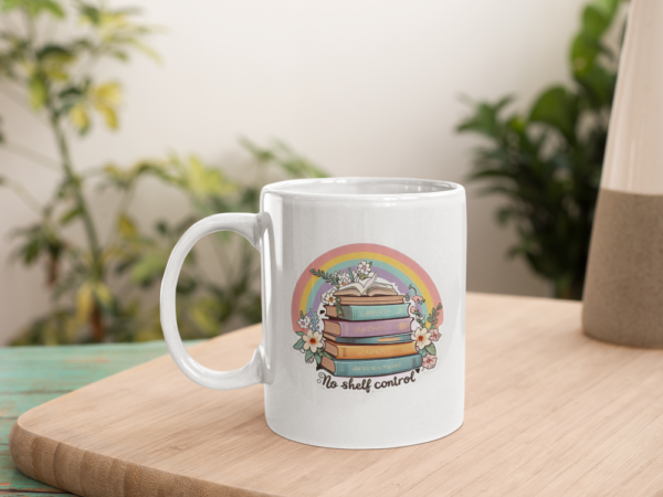 "Literary Themed 'No Shelf Control' Mug – Funny Book Lover Gift, Perfect for Readers and Writers" - Image 4