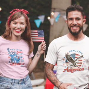 She Loves Jesus & America Too Patriotic Tee